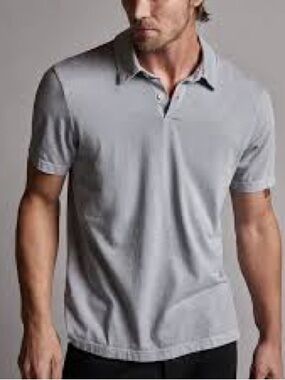 James Perse Mens Classic Short-Sleeve Polo Shirt Light Gray Sz 1 M